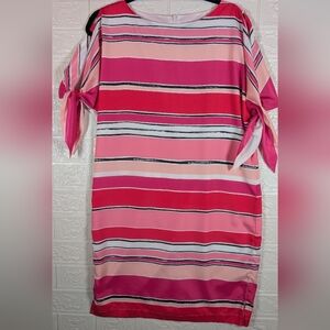 309-ESQUALO Vibrant Pink Striped Long Sleeve Dress